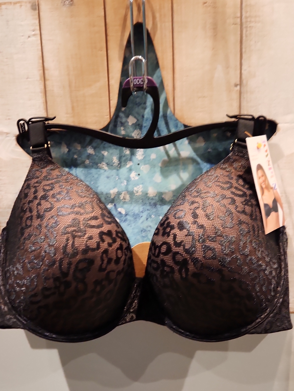 NWT Joyspun Leopard Lace Underwire Push-Up Bra in Black/brown Sz 40DDD